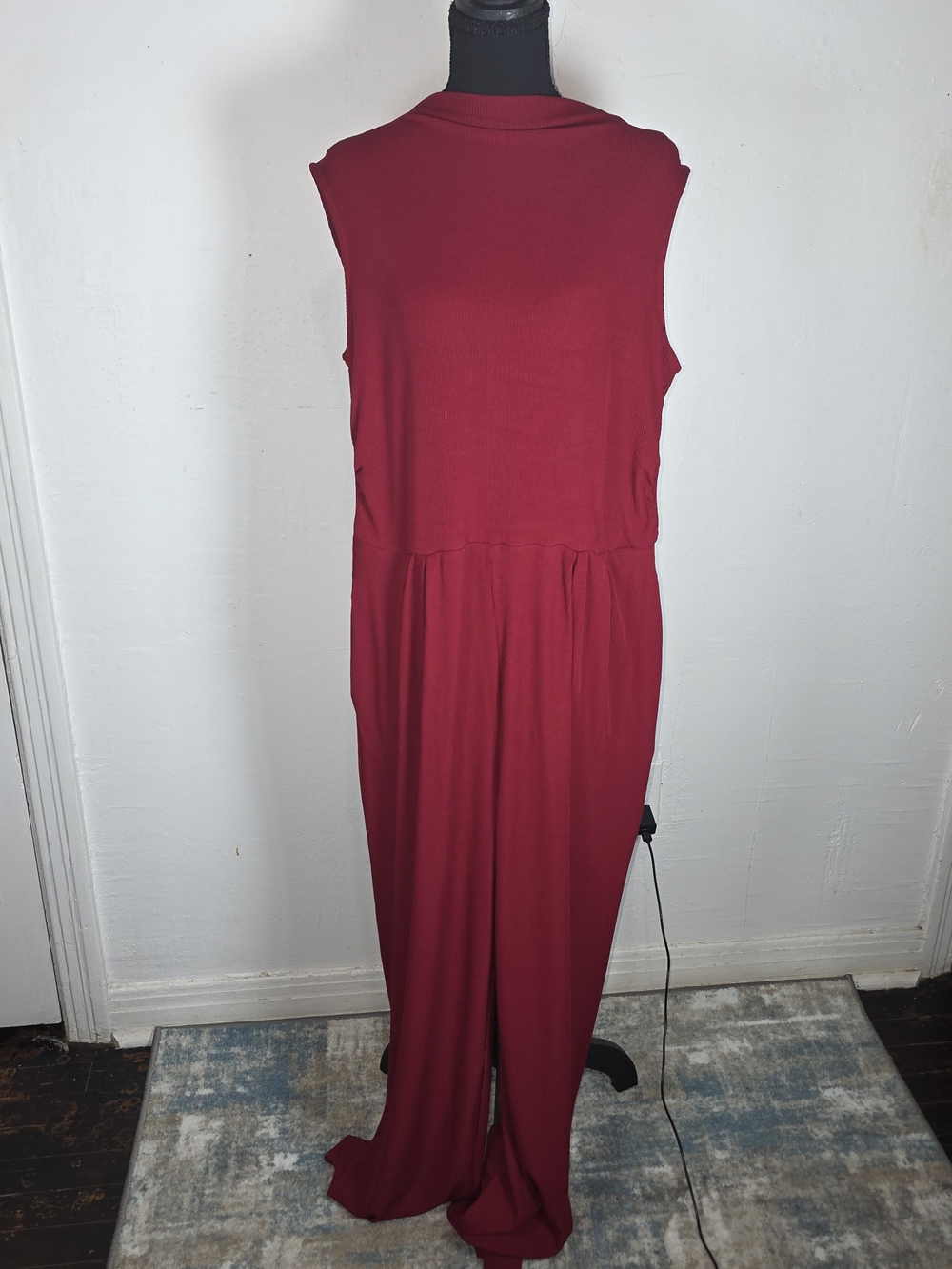 Sleeveless Burgundy Wide-Leg Jumpsuit